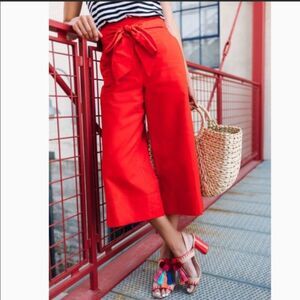Kate Spade Slub Cotton Bow Tie Waist Culotte Pants Red Size 00 NWT